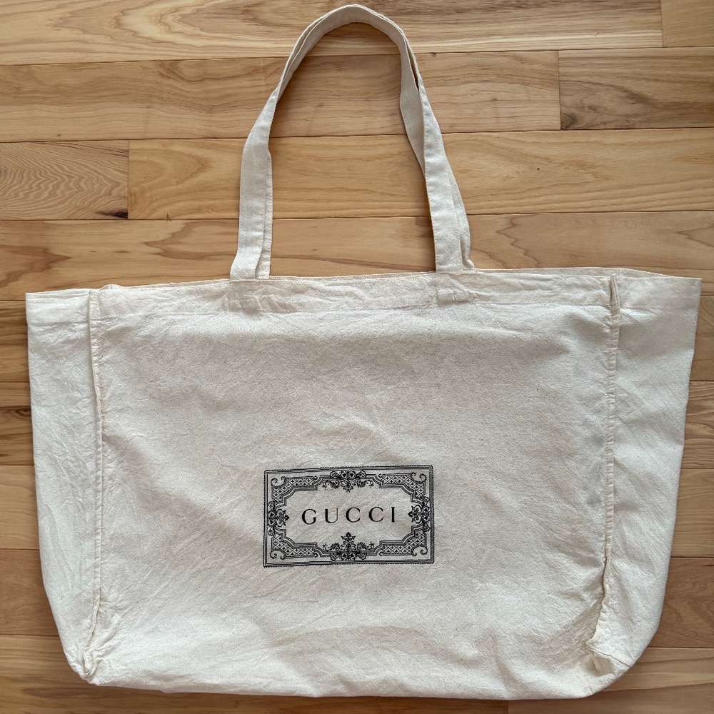Gucci Logo Cotton Fabric Tote Bag